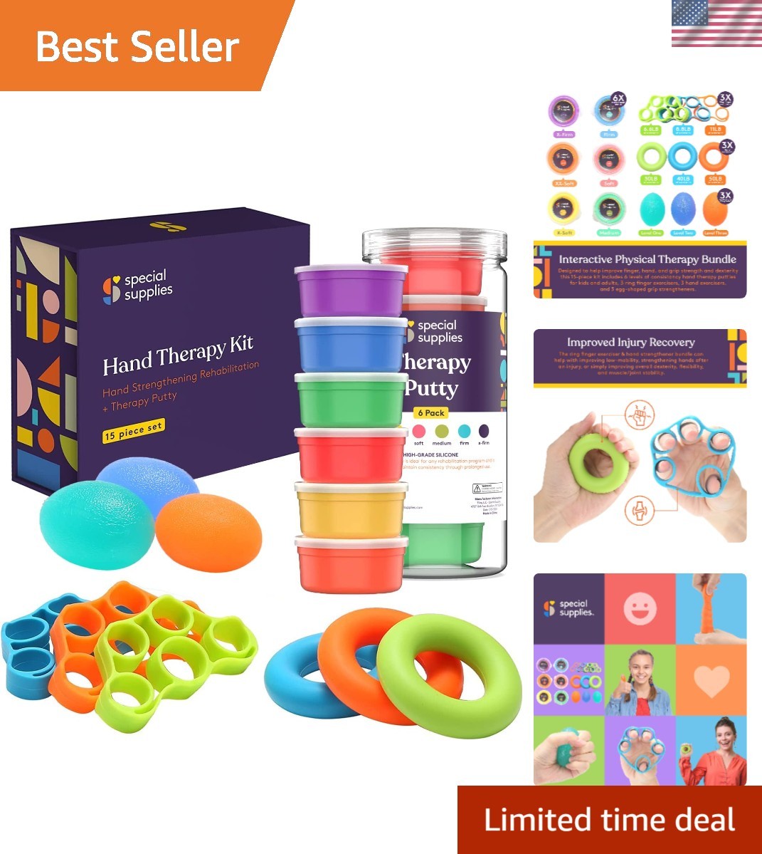 Physical Hand Therapy Putty Kit, Finger Exercisers, Hand Strengtheners, 15 Se...