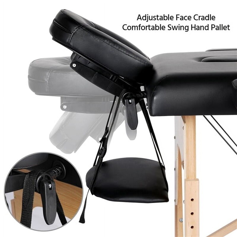 Portable Adjustable Wooden Massage Table Foldable Spa Bed Therapy Couch Black