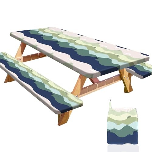 Picnic Table Cover with Bench Covers Portable Table Cloth 72x30in Green Cat