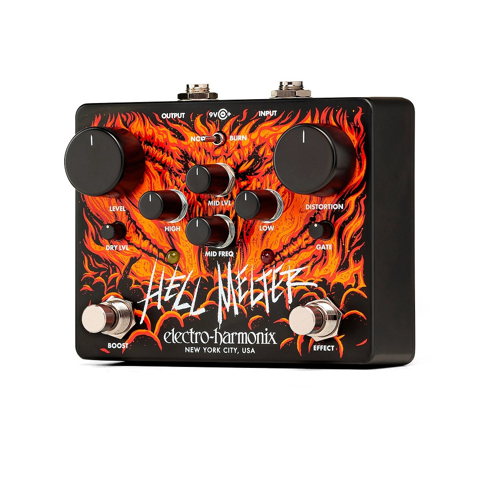 ElectroHarmonix Hell Melter Distortion Effects Pedal Black and Orange