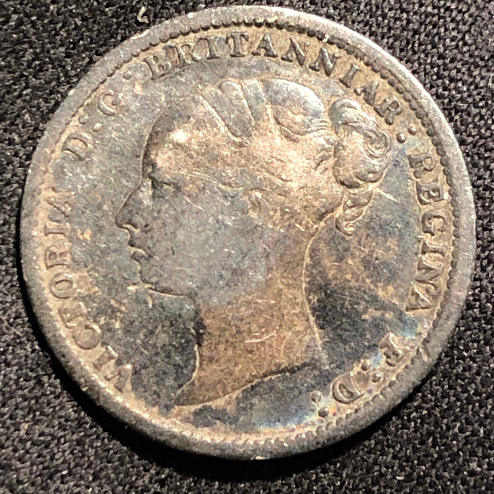 18XX United Kingdom 3 Pence Queen Victoria Silver Coin - VG (Very Good)