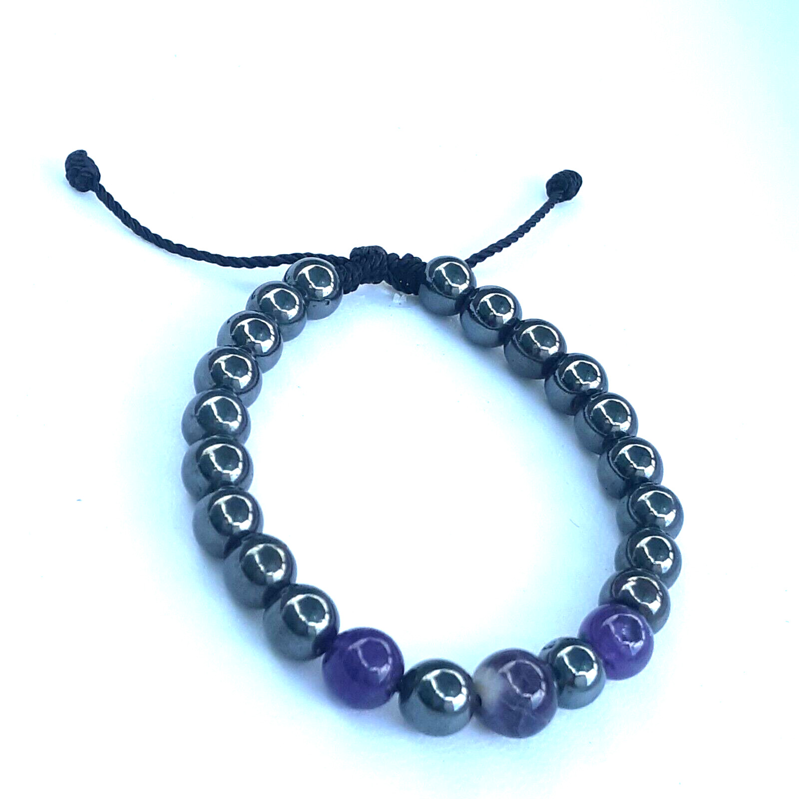 Protection Bracelets Amethyst and Hematite in Black string