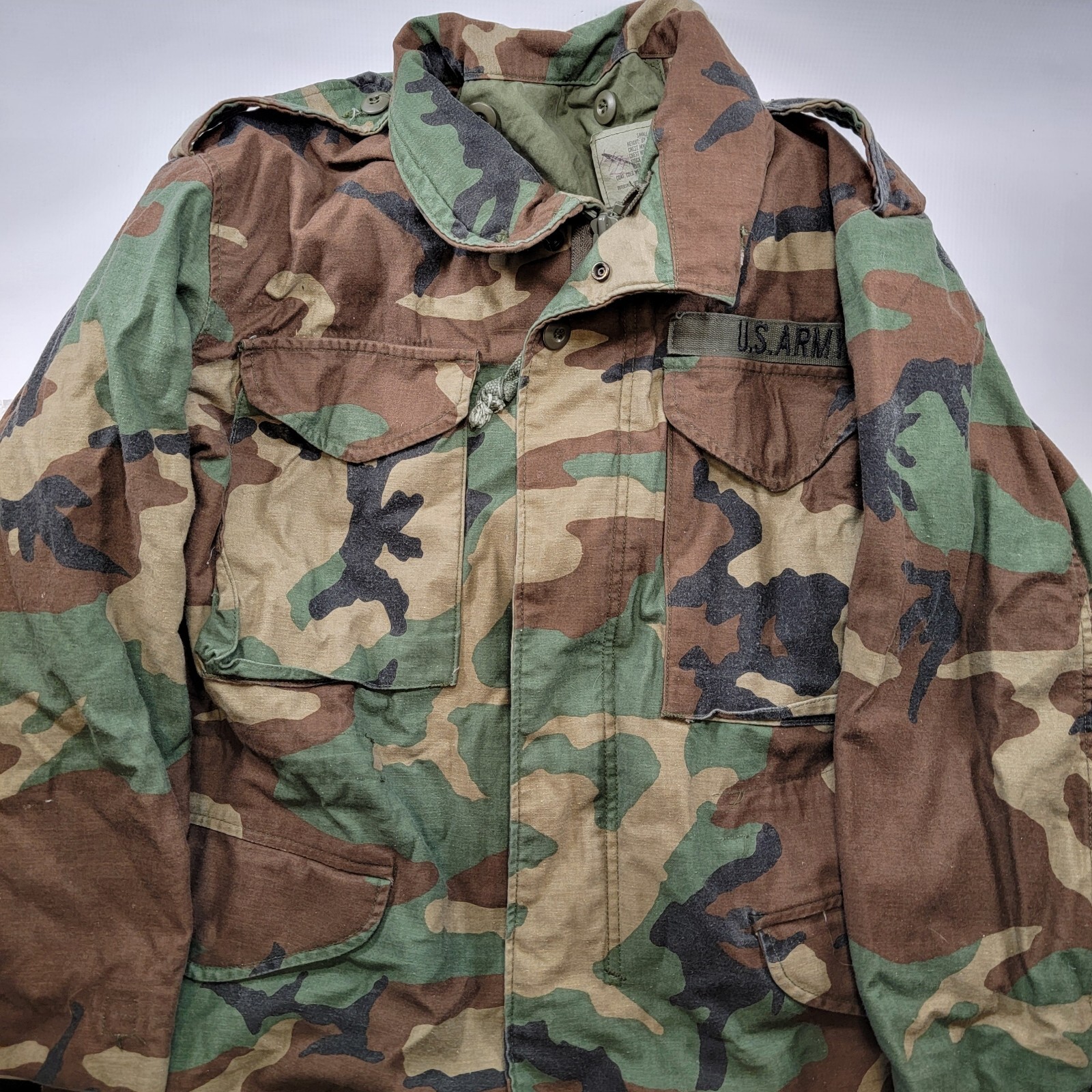 Military M-65 Woodland Camo Cold Weather Field Jacket Small X-Short Army Patch