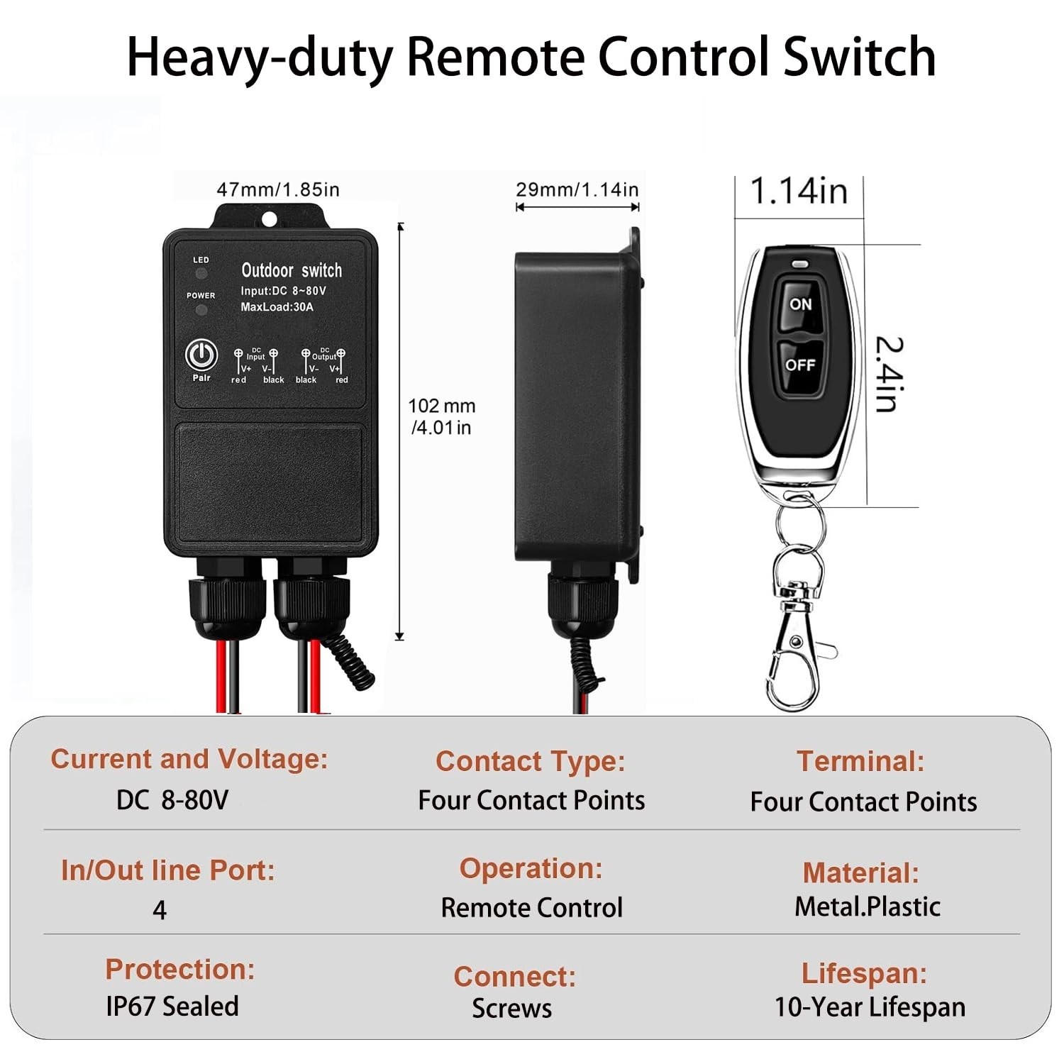 12V Remote Control Switch. IP67 Waterproof DC8-80V 30A Relay Wireless Switch ...