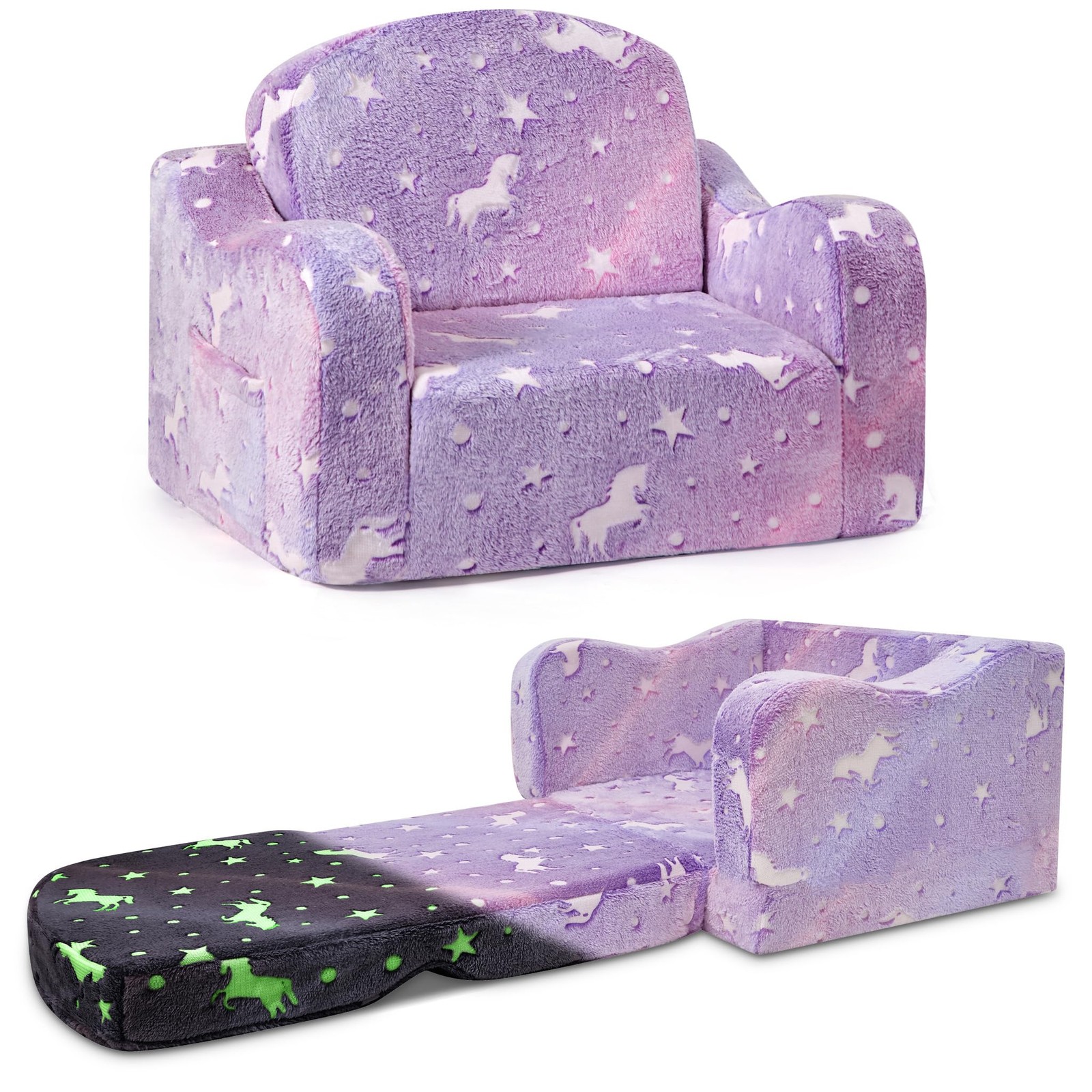Thick Comfy Chair and Couch for ,2-in-1 Soft Plush Fold Out Sofa for Children...