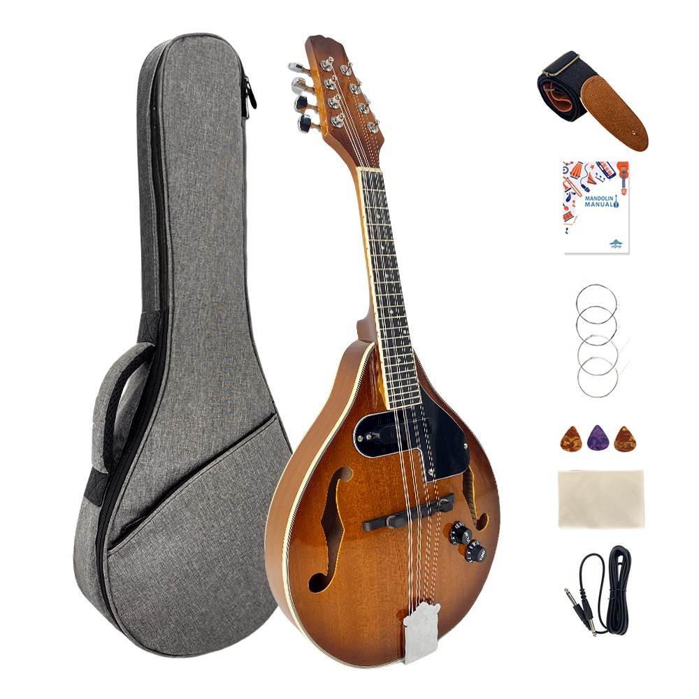 Acoustic Electric Mandolin Kit, A-Style 8String Mahogany Mandolin,Starter Bundle
