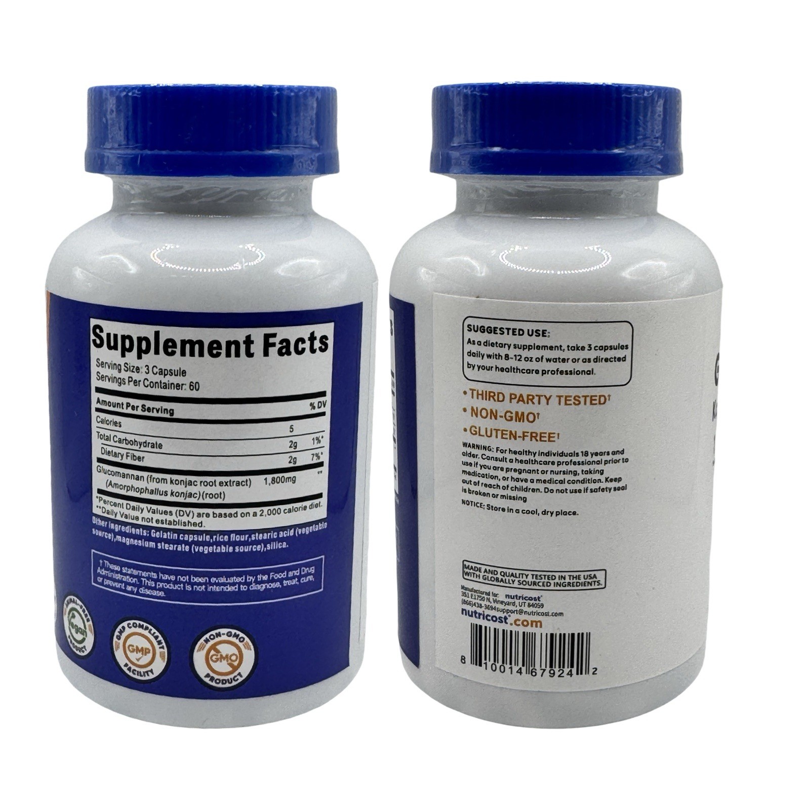 Nutricost Glucomannan 1,800mg Per Serving - 180 Capsules | Non-GMO, Vegan