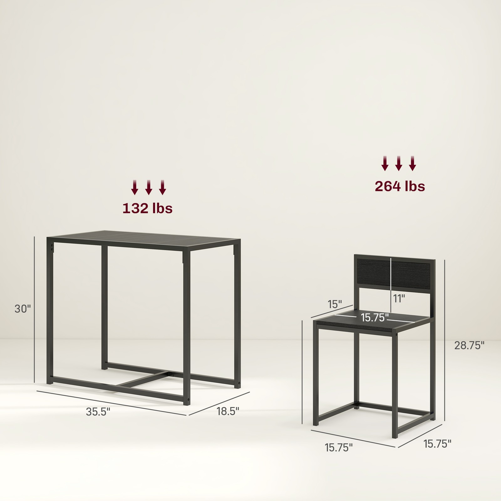 3-Piece Dining Room Set, Industrial Kitchen Table Set with Rectangular Table