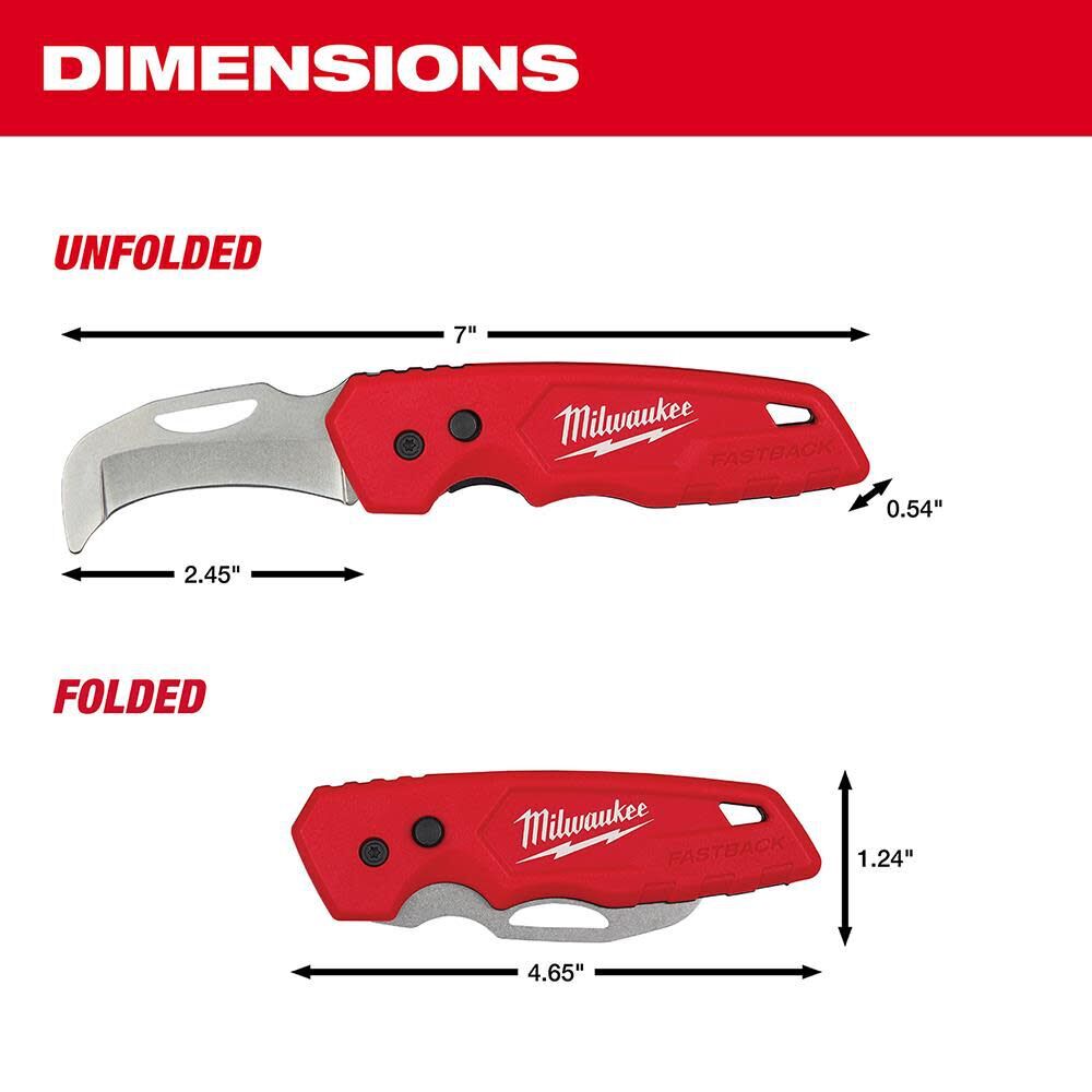 Milwaukee Fastback Blunt Tip Hawkbill Folding Knife