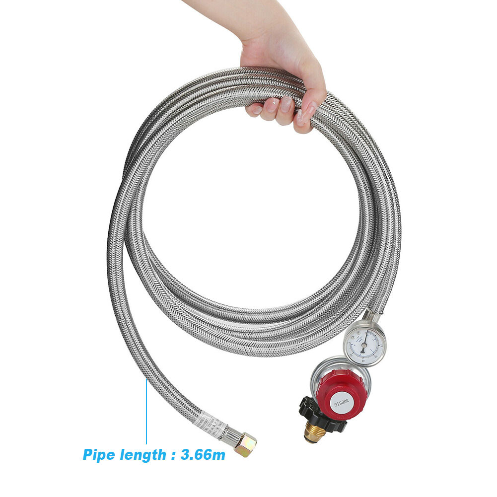 12 ft High Pressure Adjustable Propane Gas Regulator with Braided Hose Indicator
