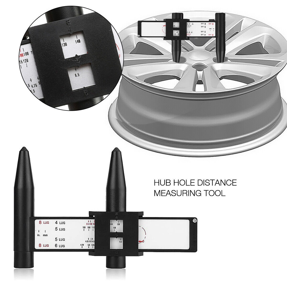 Precise Tire Bolts Wheel Rims Ruler Pattern Gauge PCD Measuring Tool 4,5,6,8 Lug