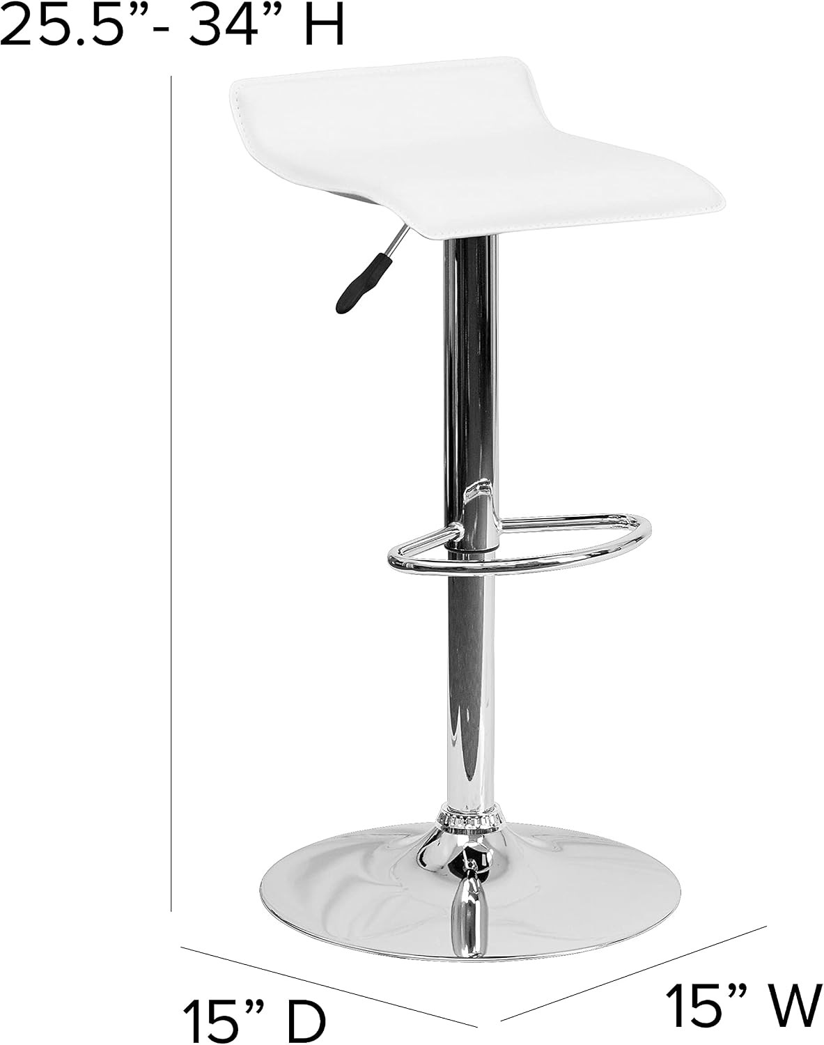 Vinyl Adjustable Barstool, White, 2-Pack | Solid Wave Seat, Adjustable Height, C