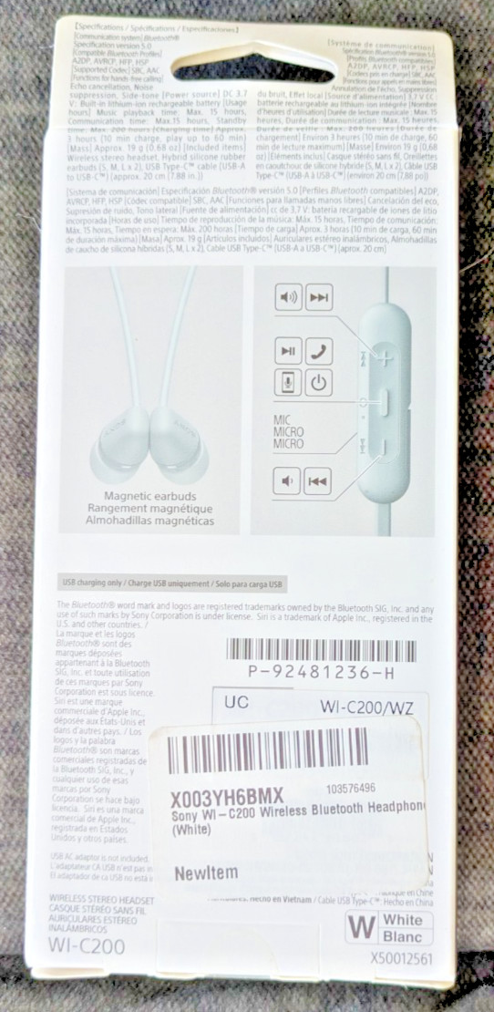 Sony WI-C200 Wireless In-Ear Headphones - White