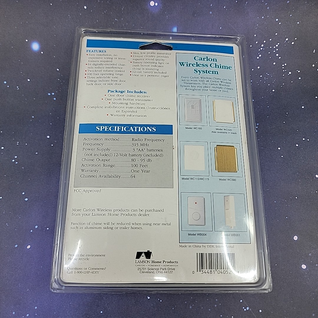 Carlon Wireless Chime System WC110 Three Selectable Tone Settings NEW IN PACK