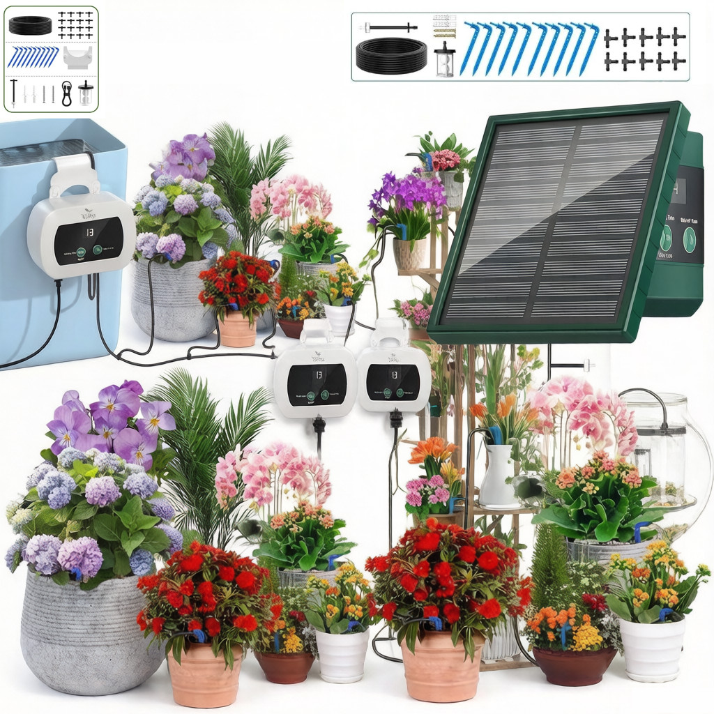 Automatic Solar/USB Drip Irrigation System Kit Plant Watering Garden/Indoor Tips