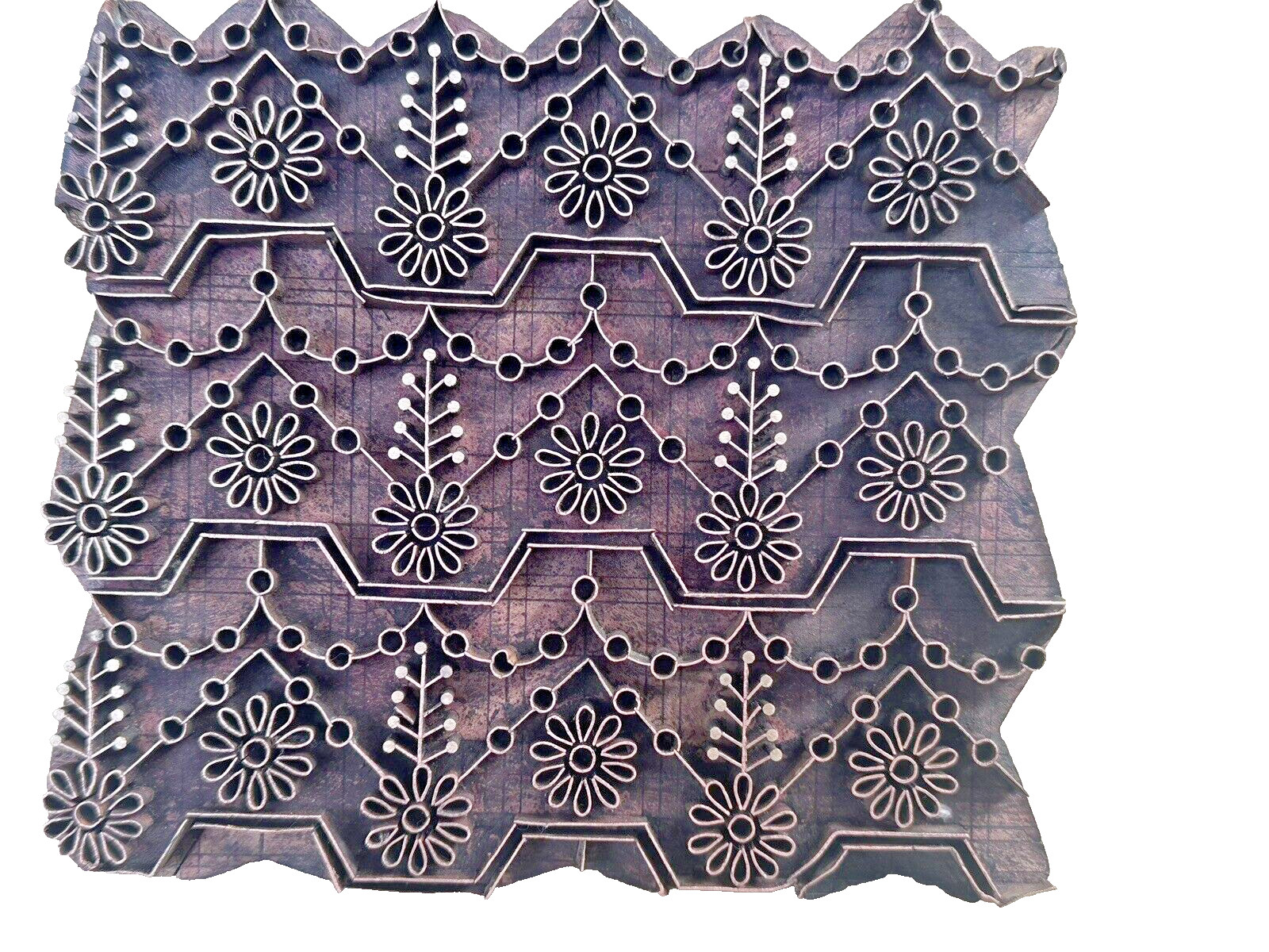 Vintage Brass ornate super fine Ornamental design fabric Print Wood Block RARE