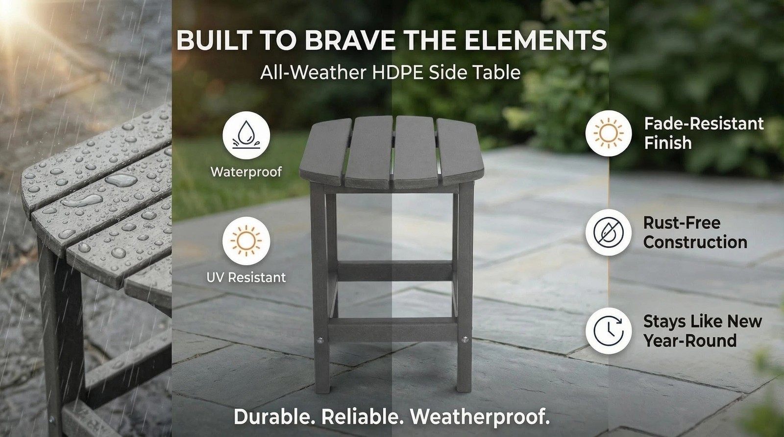 Adirondack Square Outdoor Side Table HDPE Blue Textured Look
