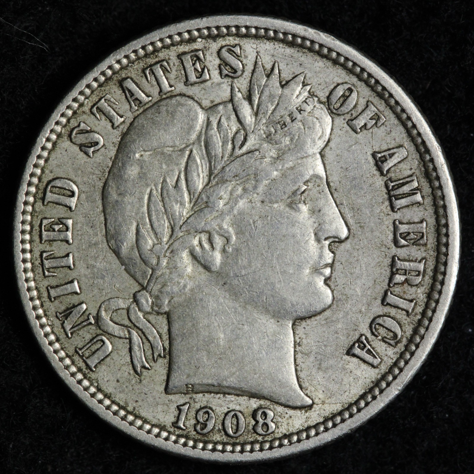 1908-D Barber Silver Dime AU E351 GOEM
