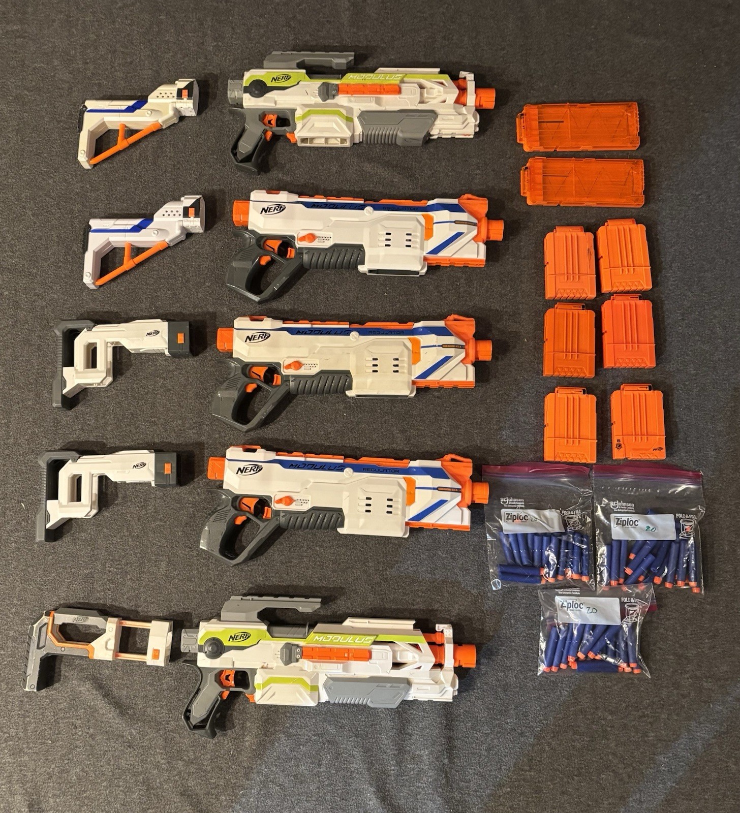 NERF Nerf Modulus Blasters Lot w/ Stocks Magazines & 60 Darts - TESTED