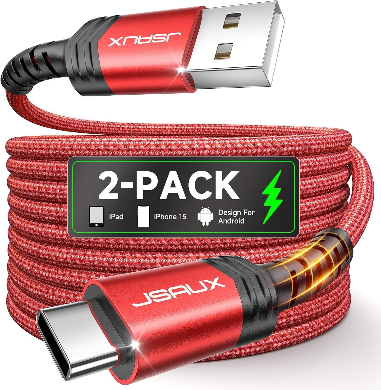 JSAUX USB C Cable [2-Pack 6.6ft], USB A to USB Cord Fast Charging for iPhone 17