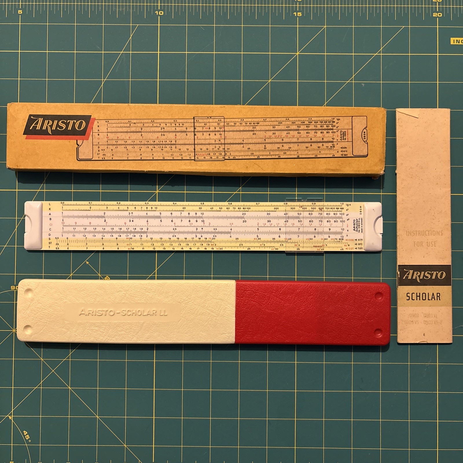 Aristo Scholar Nr. 0903 LL Slide Rule Made In Germany Cased Boxed & Instructions