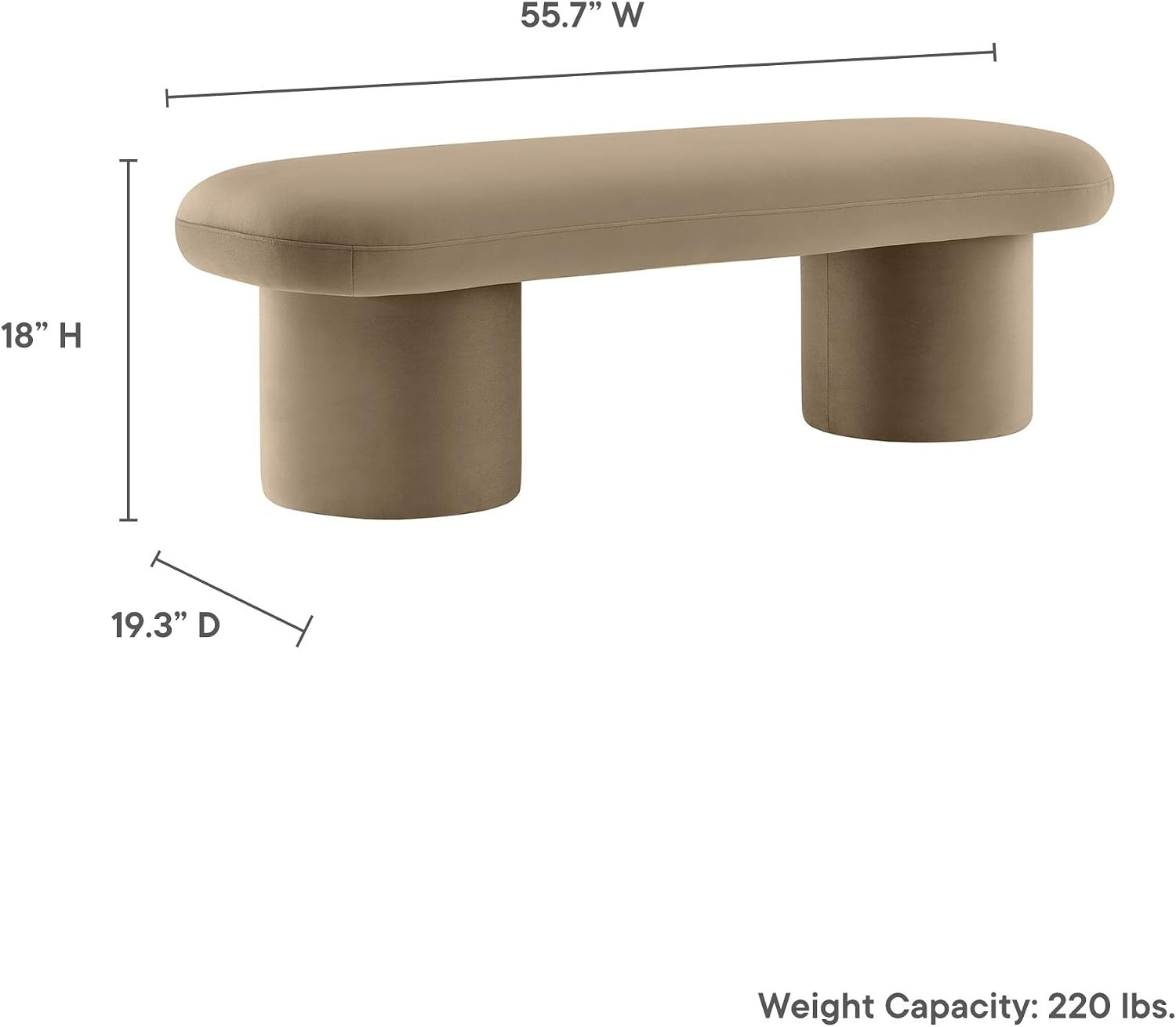 Orla Performance Velvet Upholstered Bench in Taupe