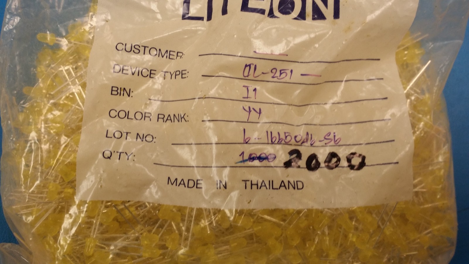(10 PCS) LTL-251 LITEON LED YELLOW DIFF 3MM ROUND T/H