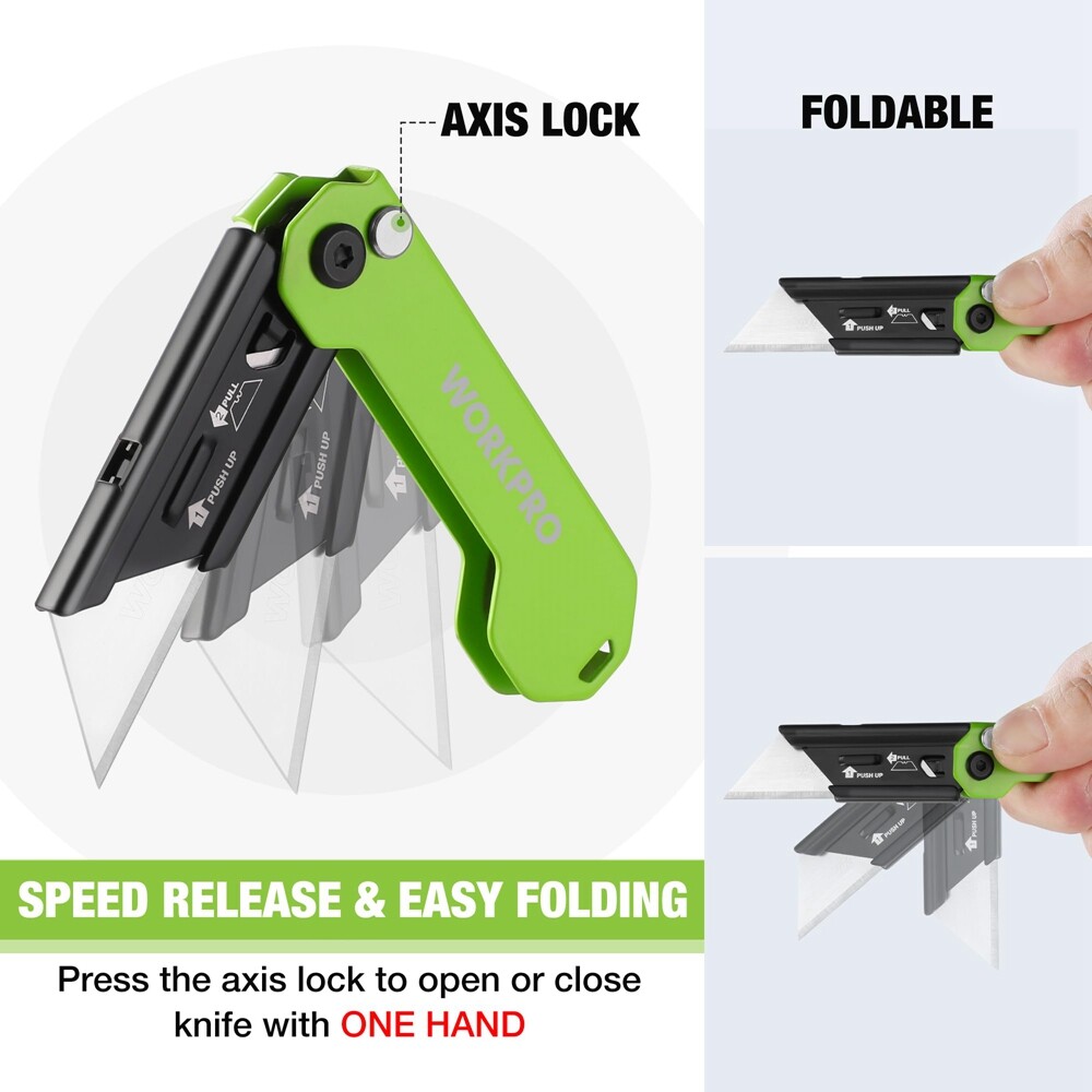 WORKPRO EDC Folding Utility Knife Mini Box Cutter with Quick Open Axis Lock USA