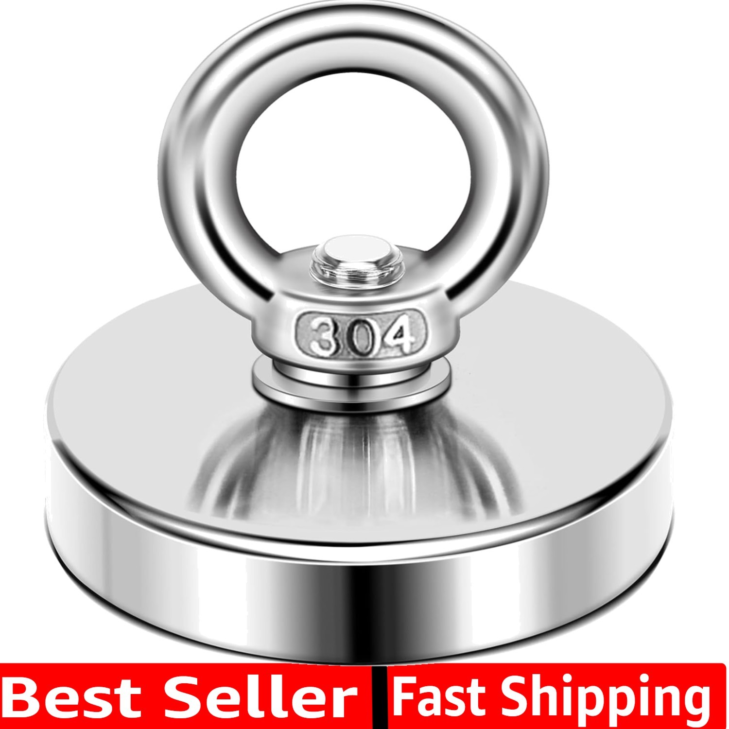 Strong 1.98'' Neodymium Fishing Magnet with 300 Lbs Pulling Force for Salvaging