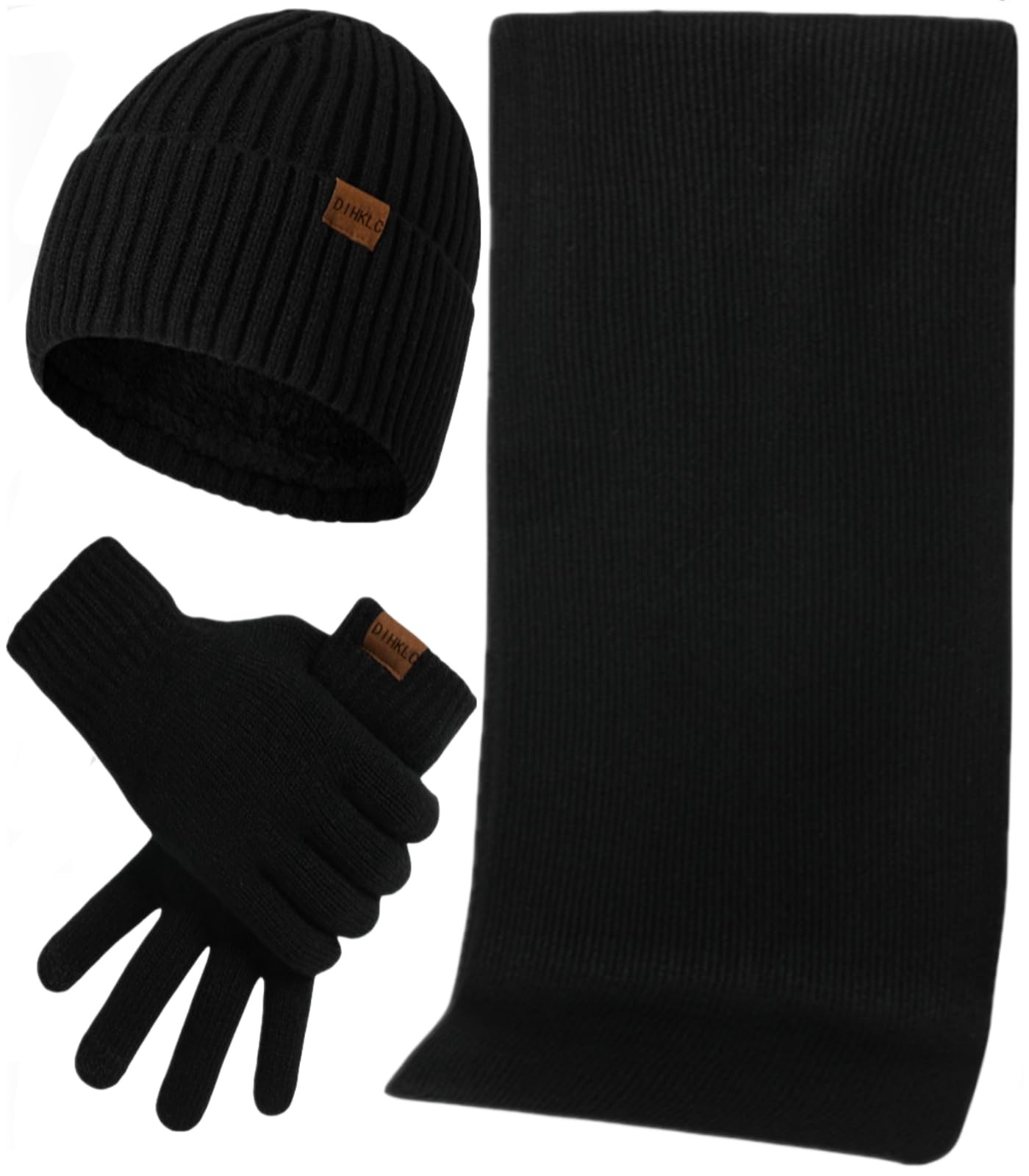 Mens Winter Hat Scarf Glove Set for Men 3 Pcs Touchscreen Anti Slip Gloves Kn...