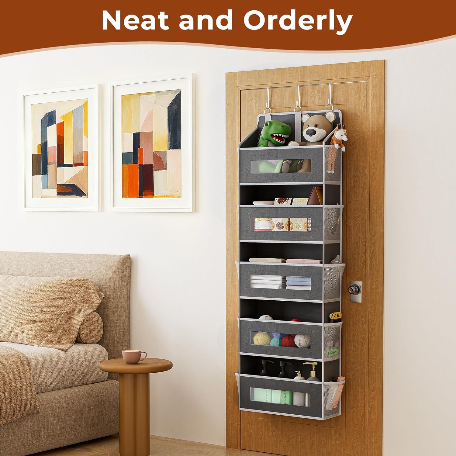 2 Pack Over Door Organizer 5-Tier Grey Mesh
