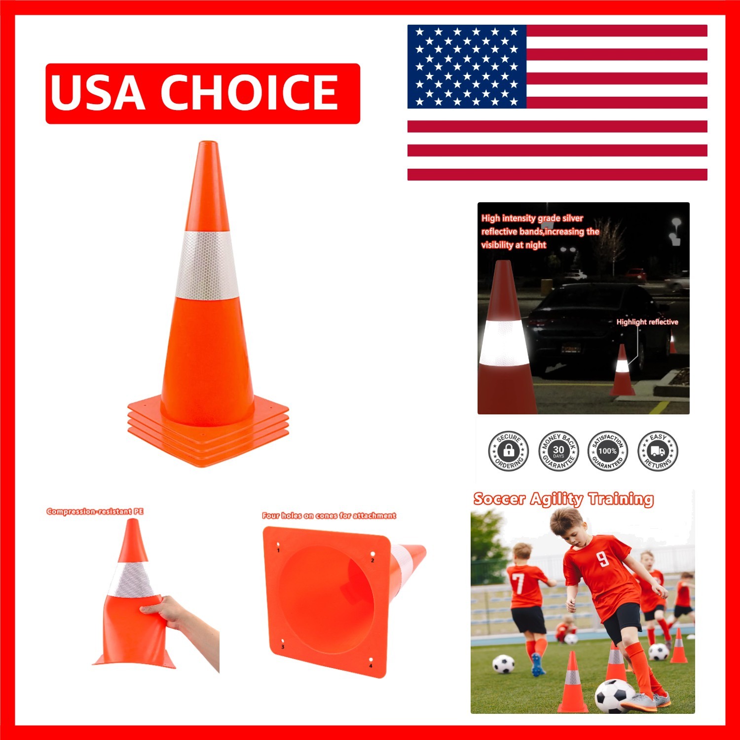 Multi-Use 15-Inch Traffic Cones with Reflective Strips for Enhanced Safety