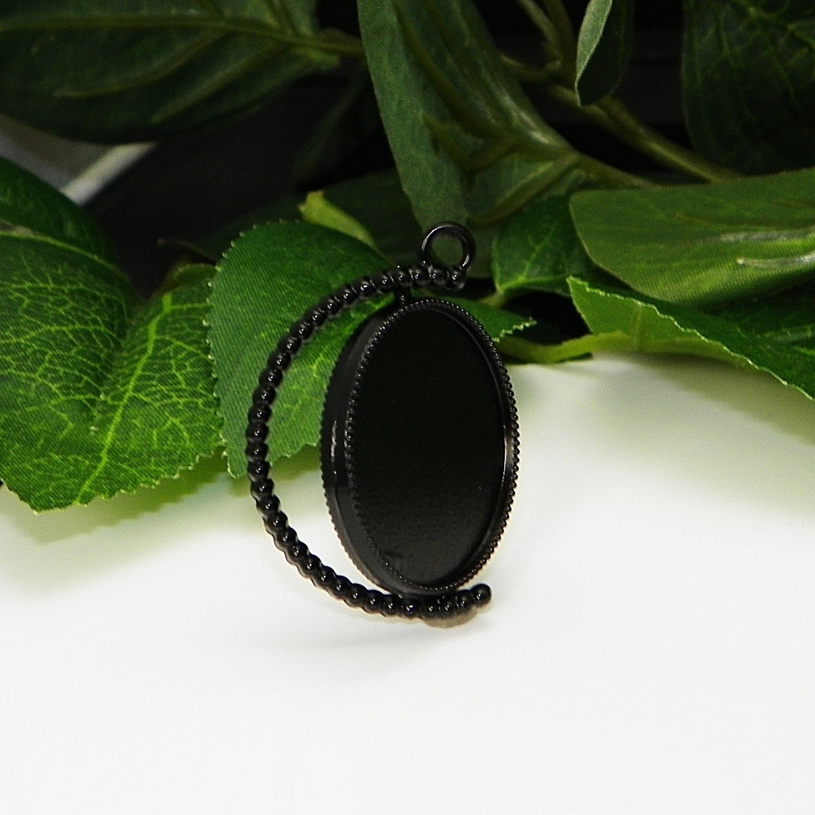 25mm Double Sided Rotating Black Enamel Plated Cabochon (Cab) Drop Setting