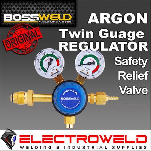 BOSSWELD Twin Gauge Argon CO2 Side Entry Gas Regulator, MIG TIG Welding, 400207