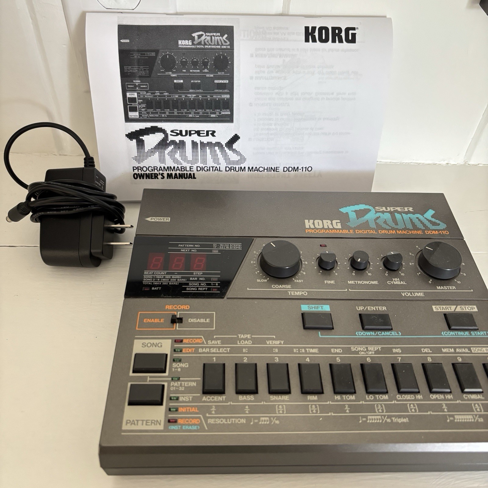 Korg DDM-110 Super Drums Drum Machine with Power Adapter and Manual WORKS midi
