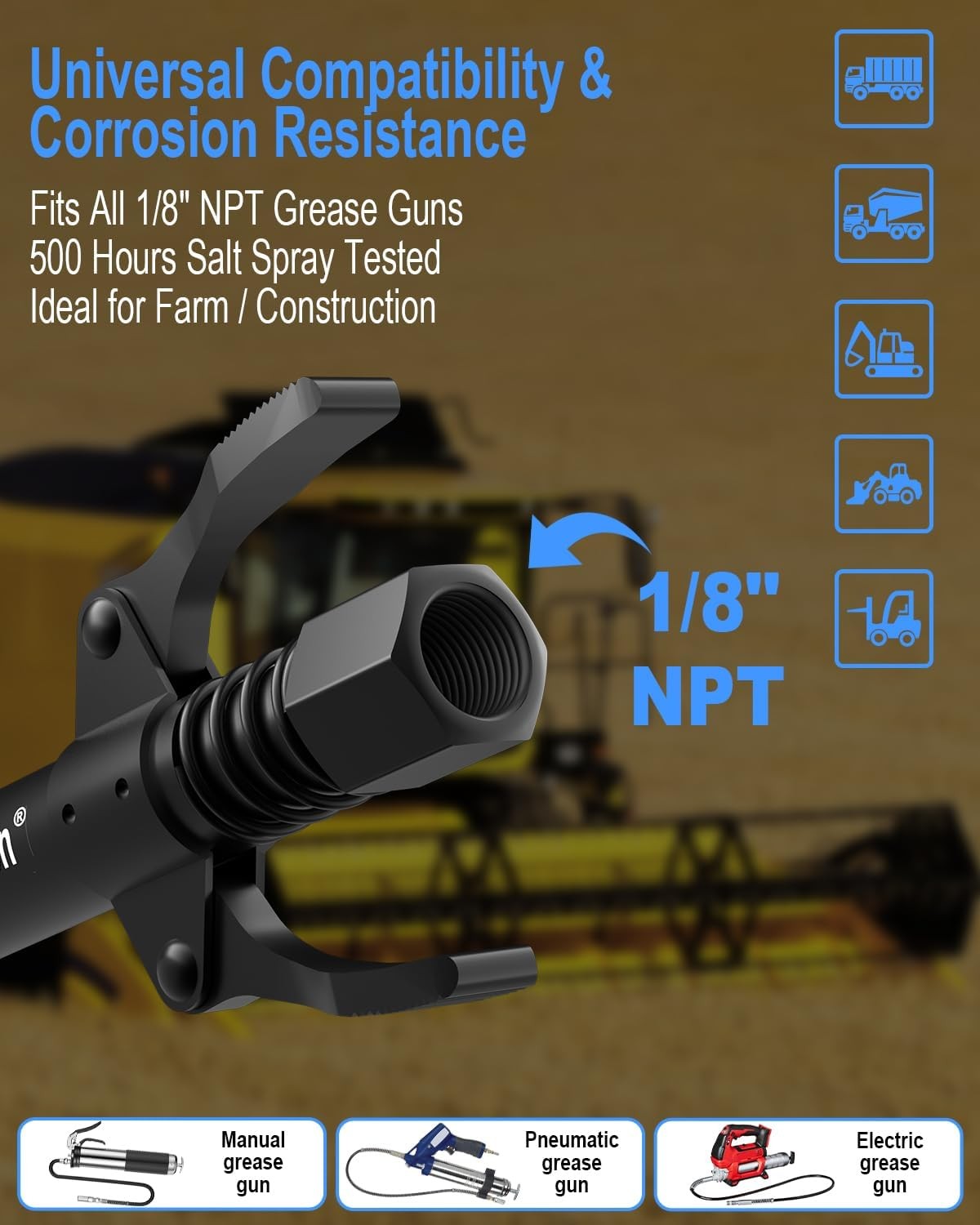 Grease Gun Coupler Black Leakproof Grease Gun Tips Quick Lock Release High Pr...