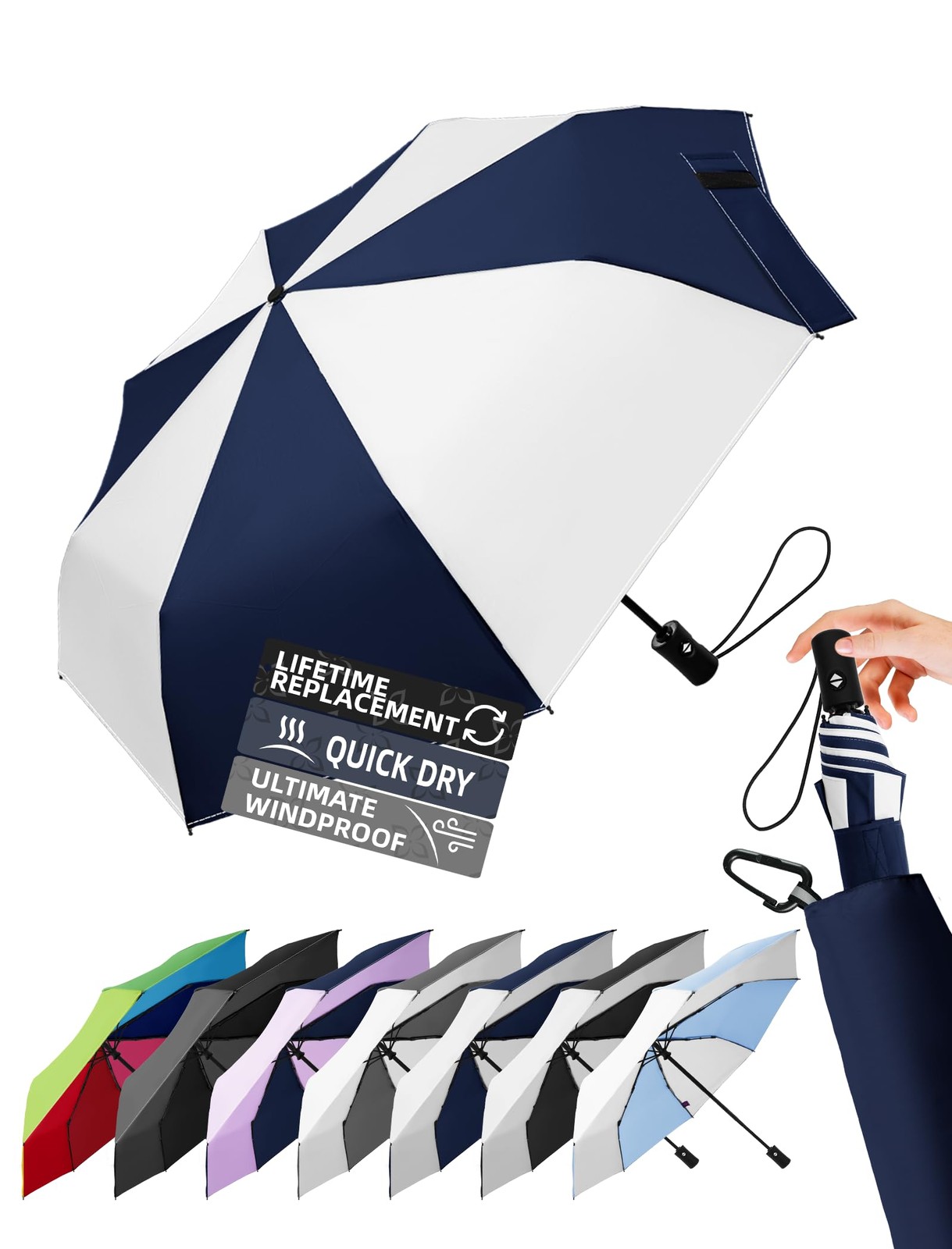 43 Inch Windproof Travel Umbrella Auto Open Close Compact Folding Umbrella