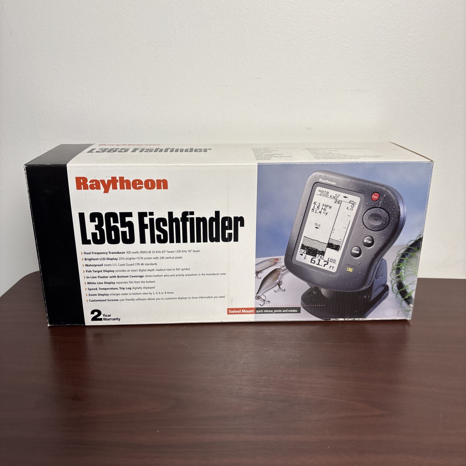 Raytheon L365 Fishfinder w/Transom Mount Transducer-New Open Box
