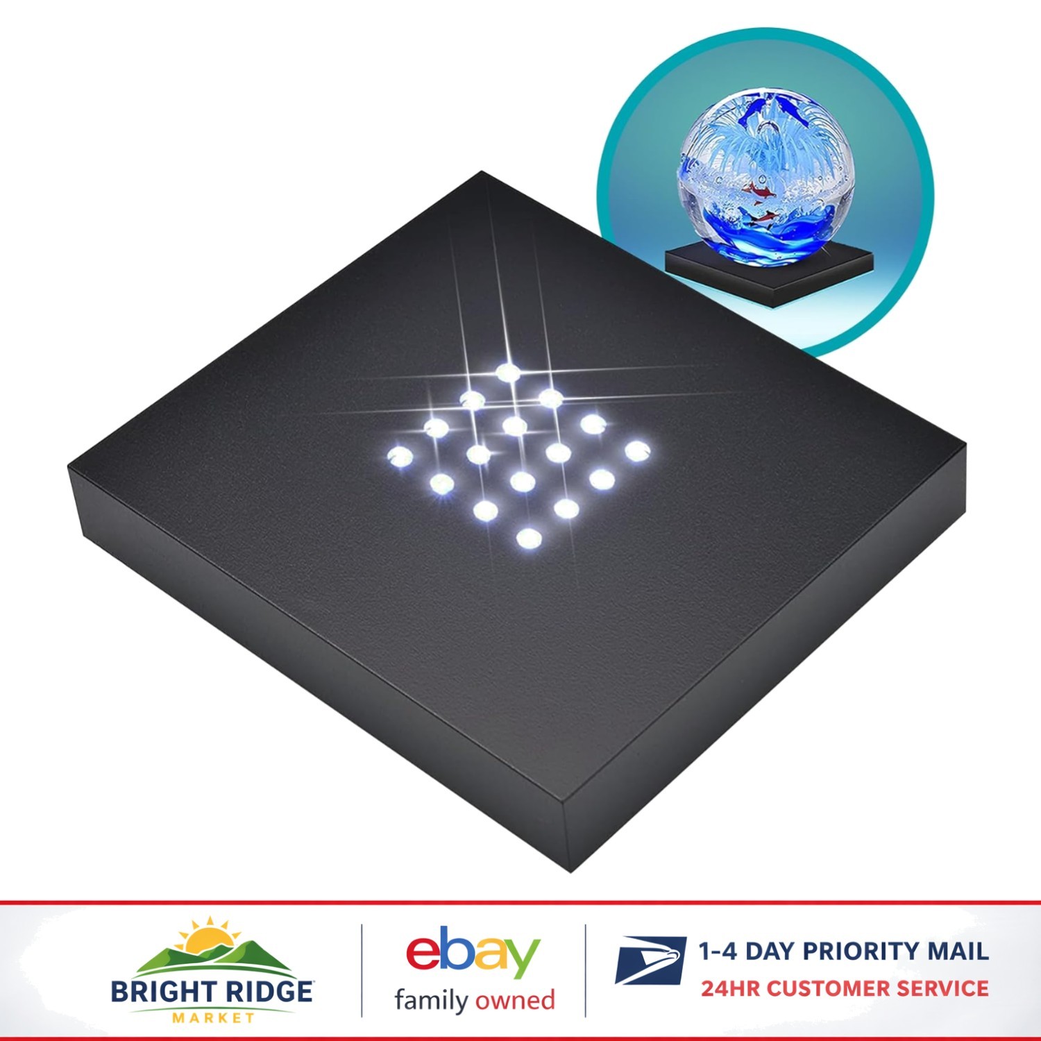 LED Lighted Display Base for Glass Art, Acrylic Centerpieces, Matte Black