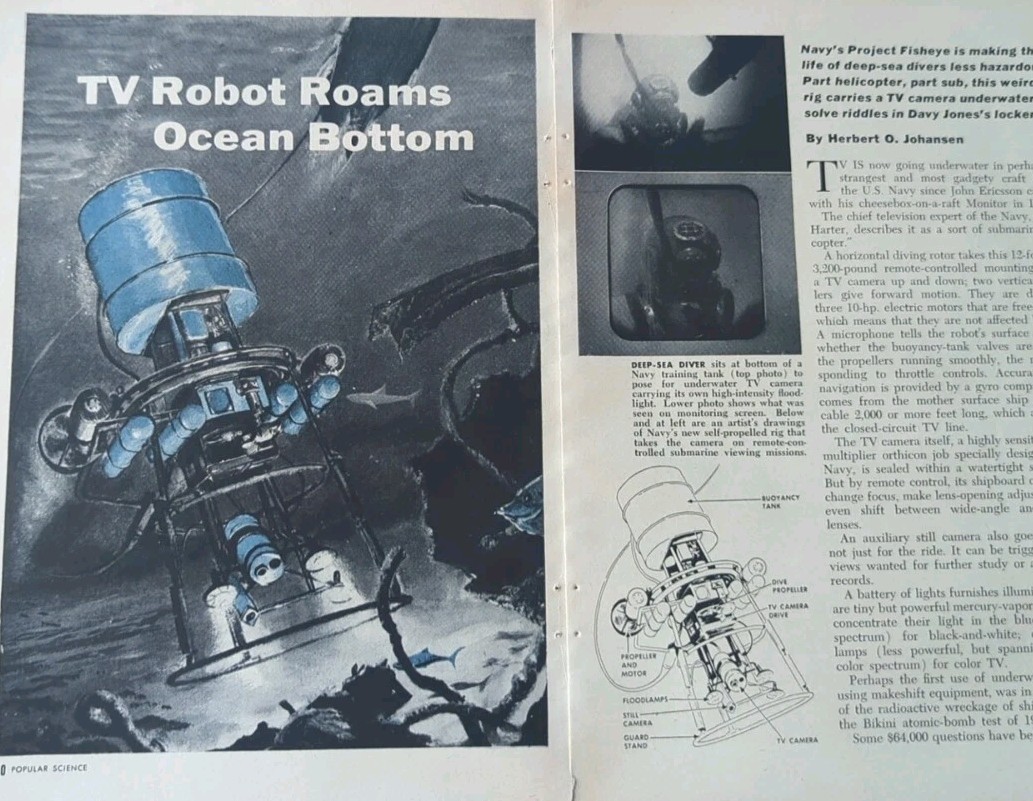 1957 MAGAZINE PAGE #017- TV ROBOT ROAMS THE OCEAN BOTTOM- 3 PAGES