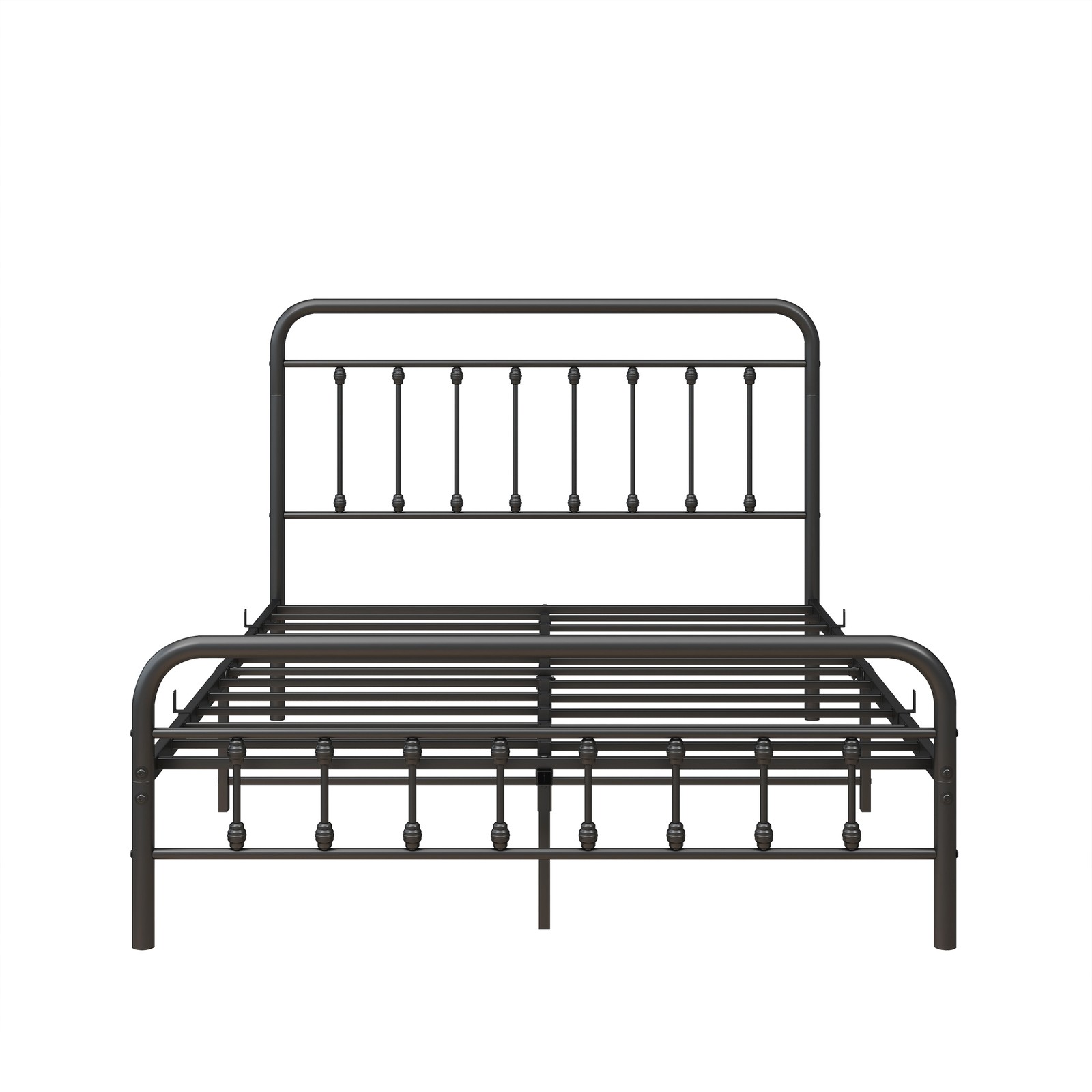 Full Size Metal Platform Bed Frame with Petal Accented Headboard