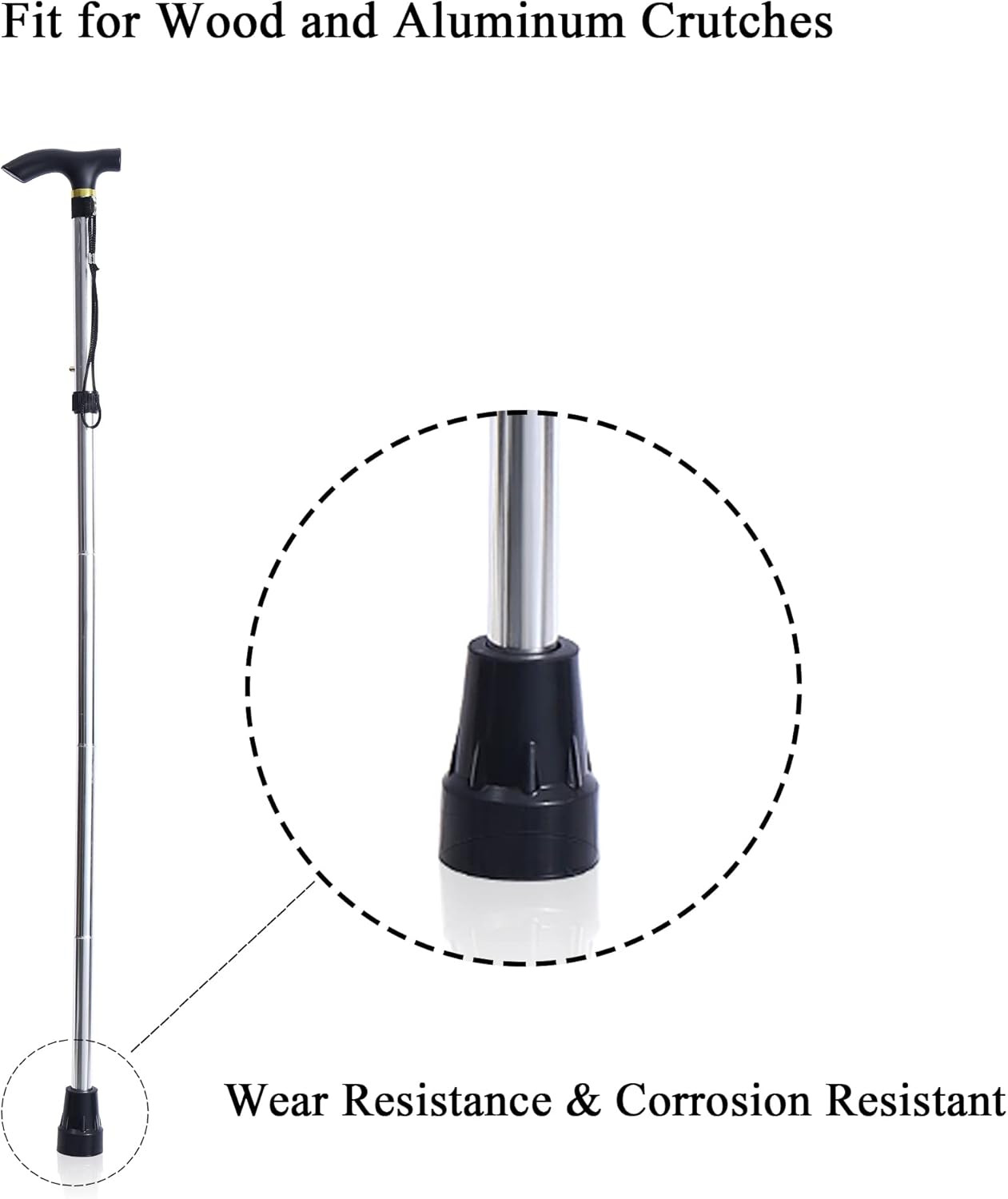 Rubber Cane Tips 7/8 Inch Cane Tips Replacement, Black, 2Pack