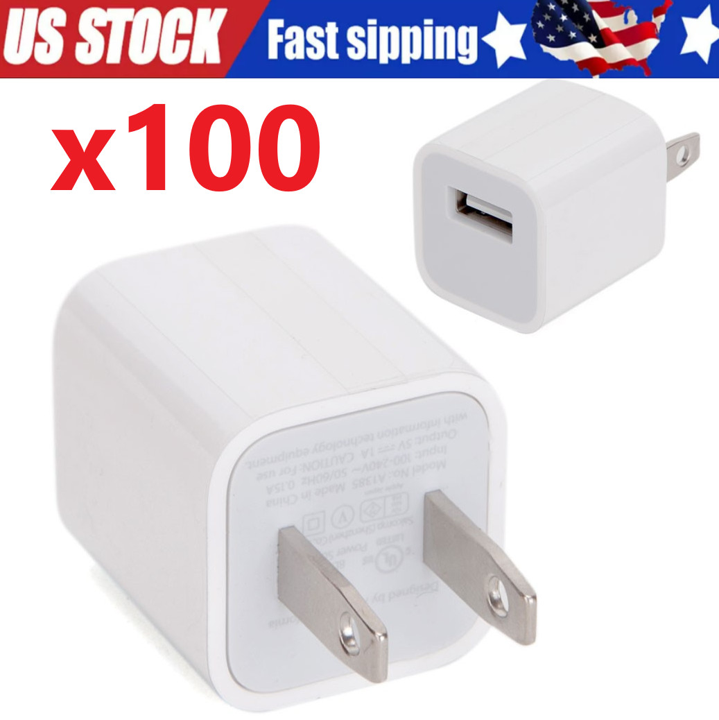 White 1A USB Power Adapter AC Home Wall Charger US Plug FOR iPhone 5 6 7 8 LOT