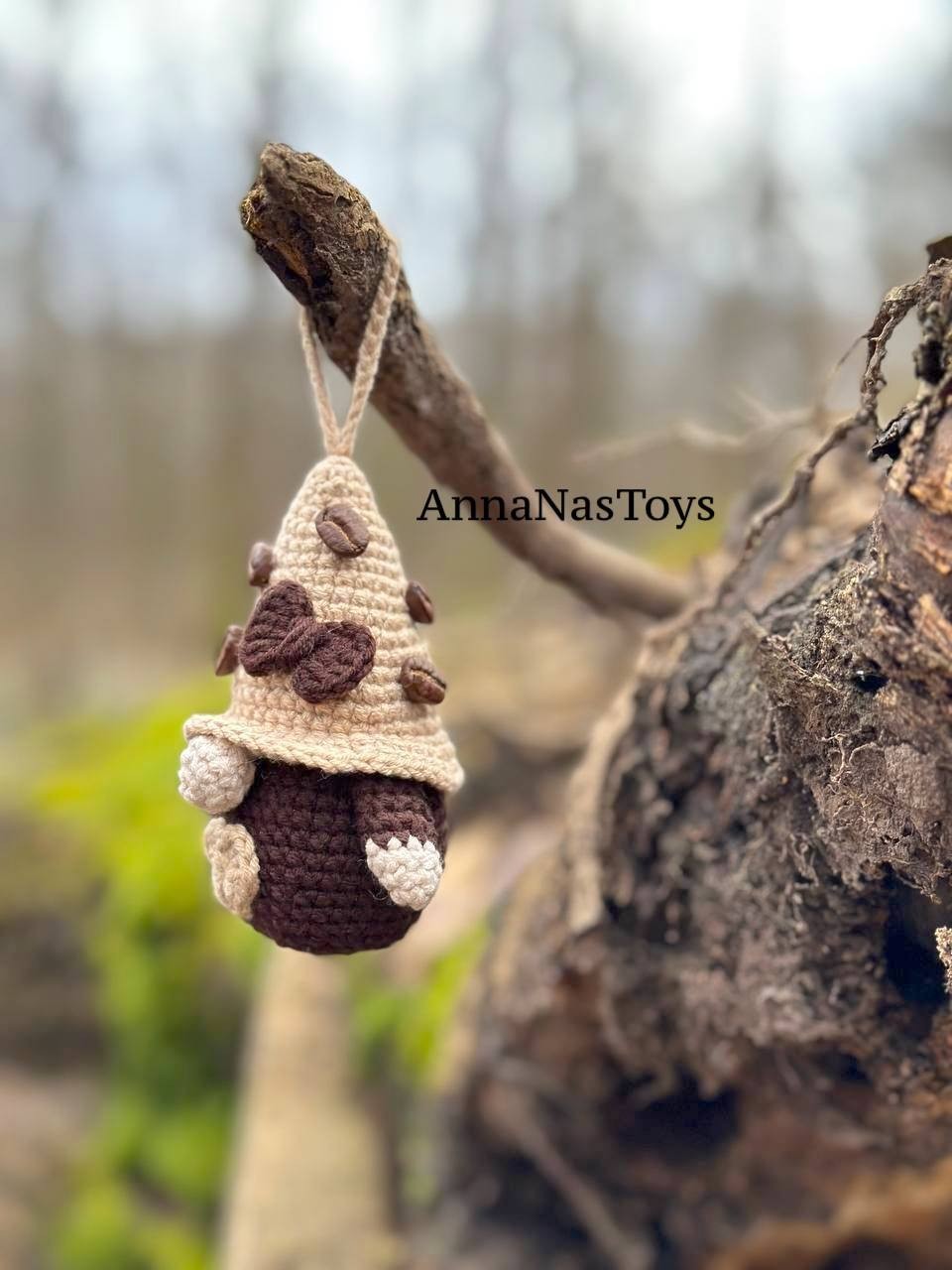 Coffee gnome keychain, Crochet PDF pattern gnome with coffee beens