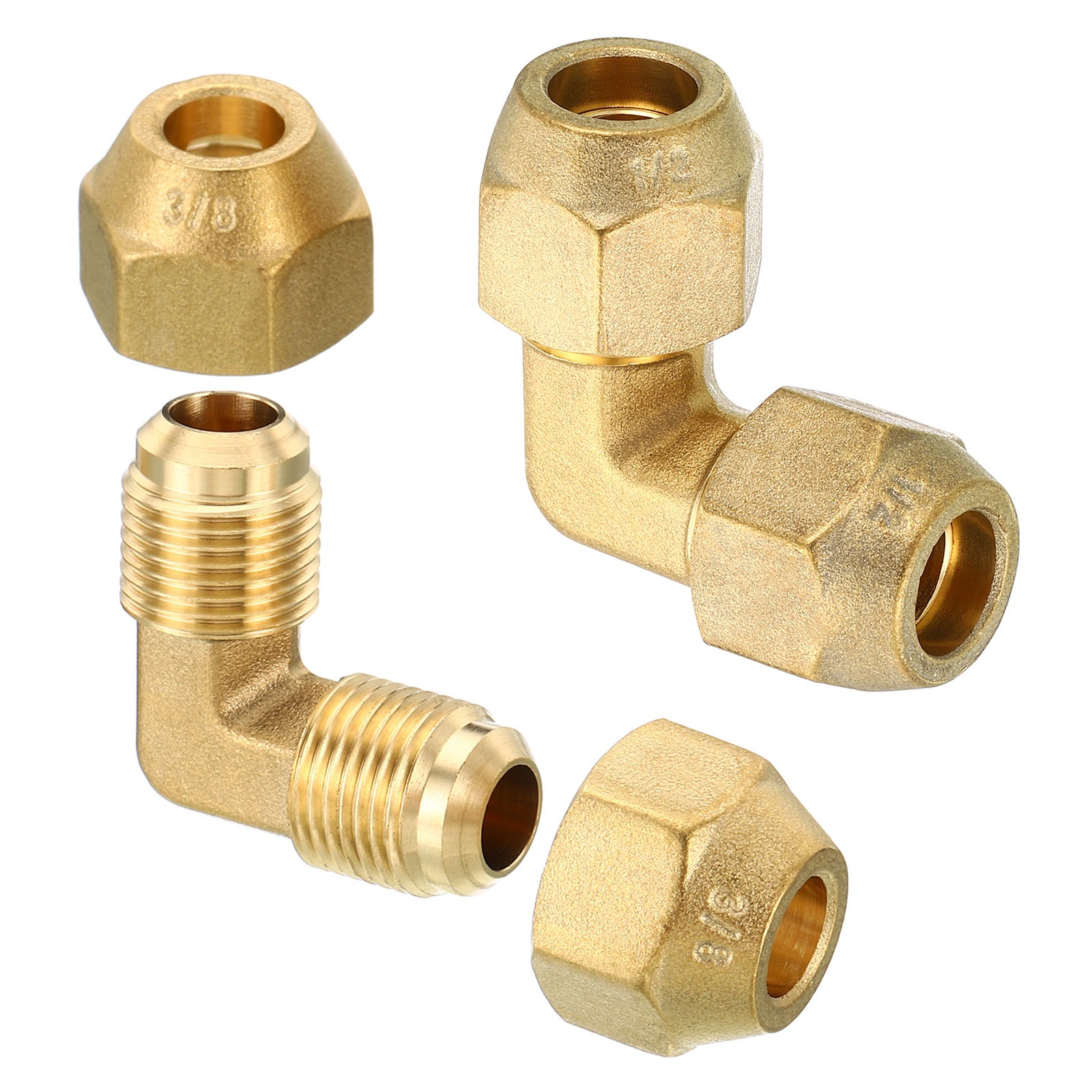 1/2" x 1/2" Brass Fitting, 2 Pack Flare 90 Degree Elbow Tube Fitting with Nut