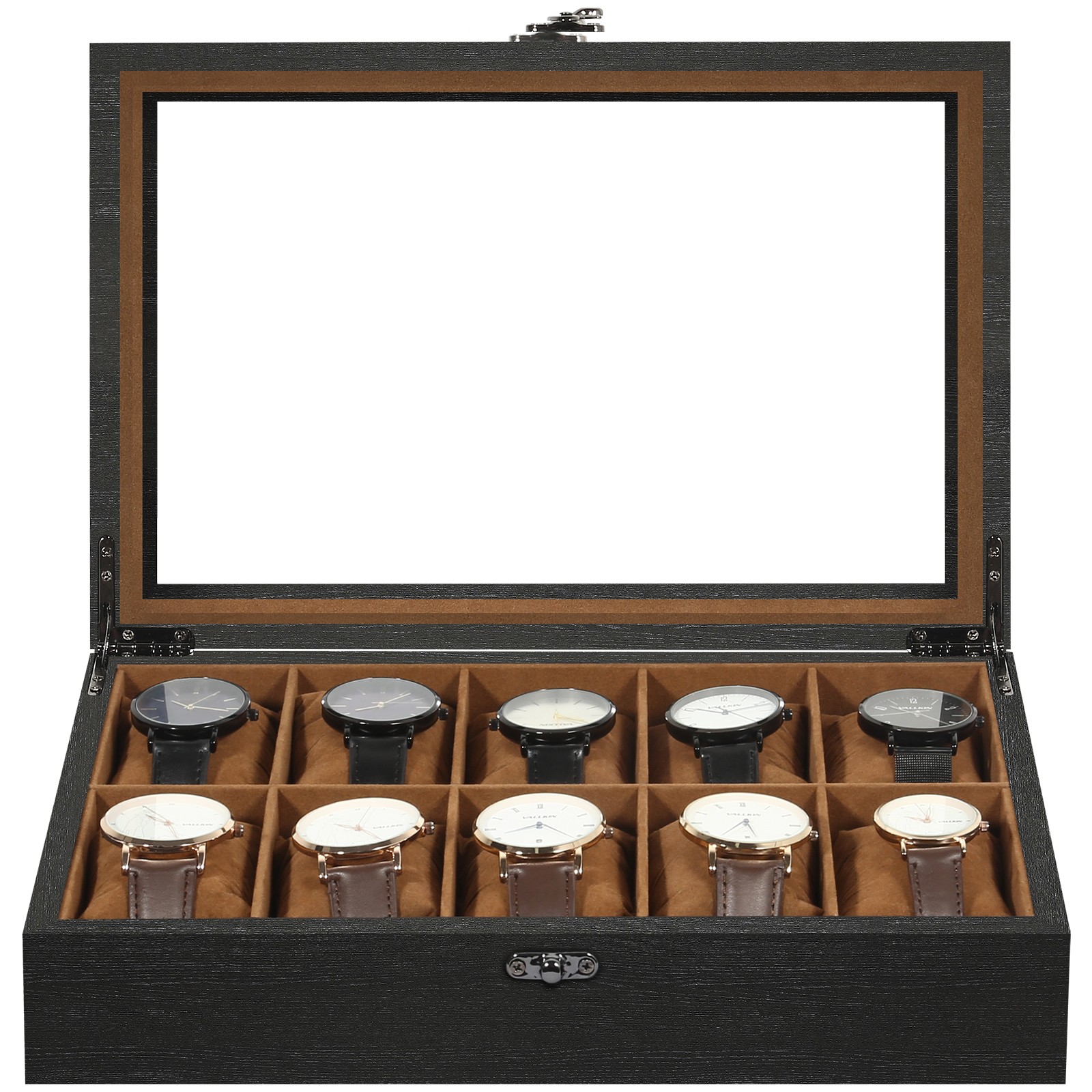 Wooden Watch Display Box 6/8/10/12 Slots Glass Top Jewelry Storage Case