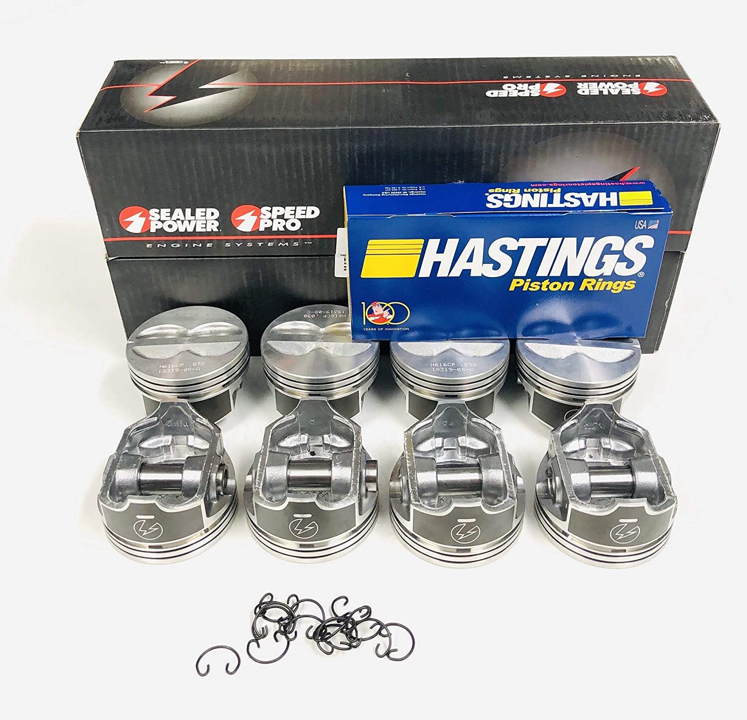 SPEED PRO Hypereutectic Flat Top Pistons+CAST Rings for Chevy 400 w/5.7 Rod .030
