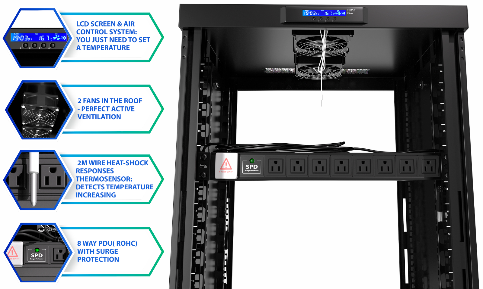 18U Server Rack Cabinet Premium Network Enclosure 35" Depth Data Cabinet wheels