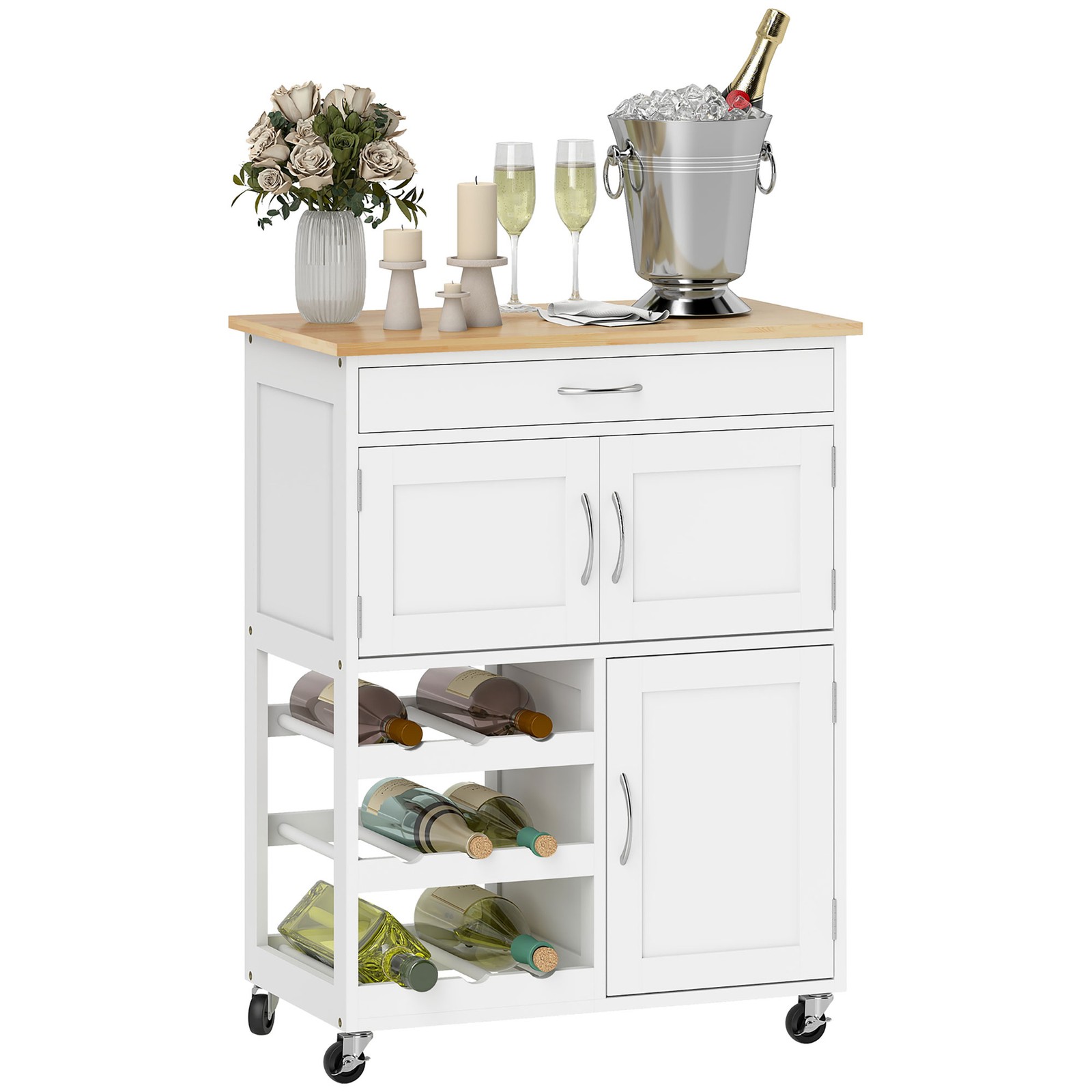 Bar Cart Rolling Kitchen Island on Wheels with Wine Rack