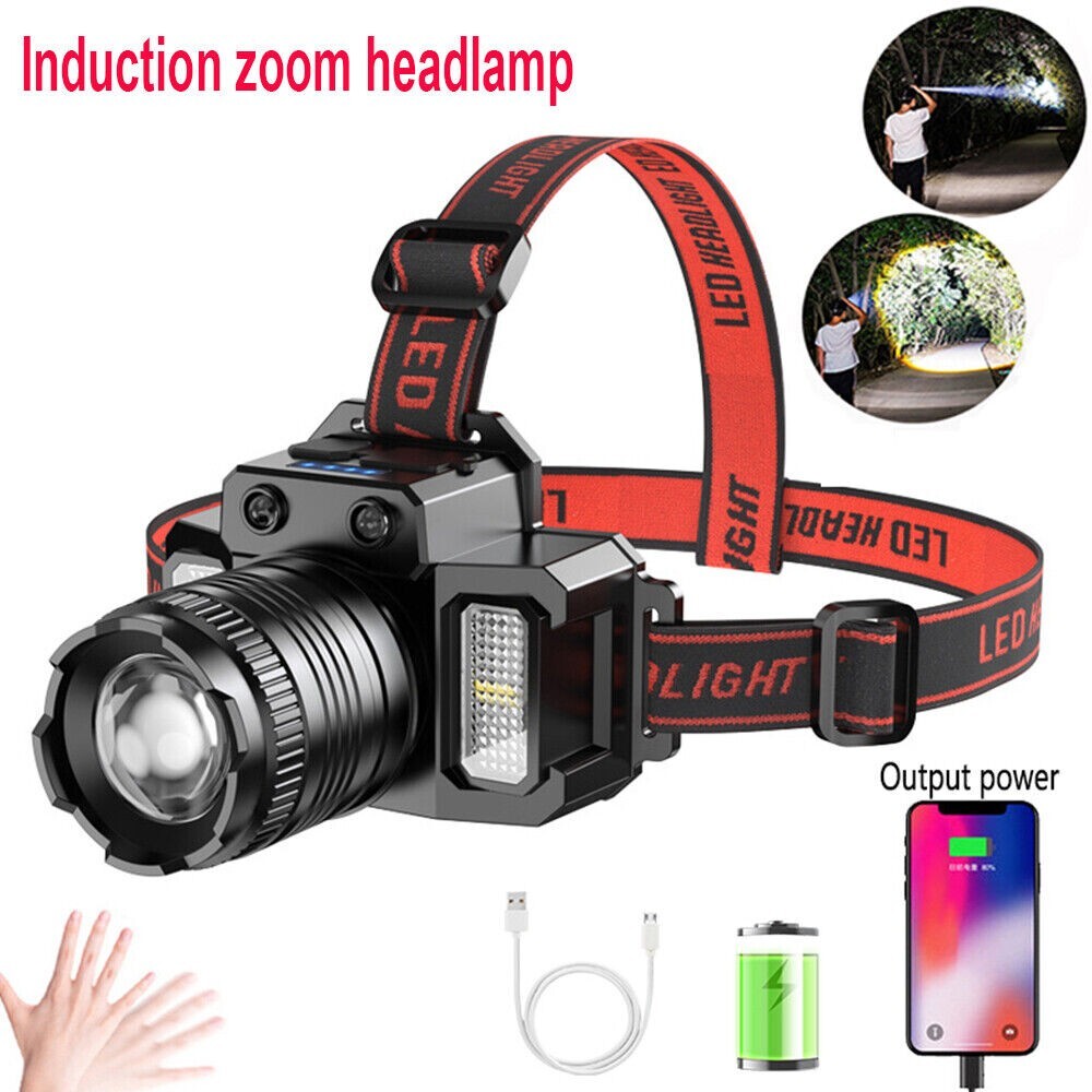 Super Bright LED Headlamp Flashlight USB Rechargeable Headlight Waterproof Lamp